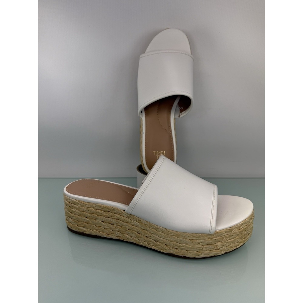 Time and Tru White Platform Slide Sandals Women Size 9 Wedge Espadrille Summerโ